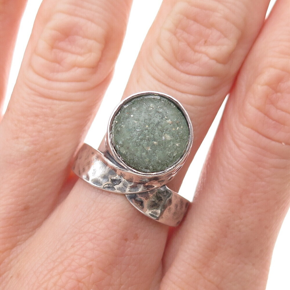 Or Paz PZ 925 Sterling Silver Vintage Roman Glass Hammered Oxidized Ring Size 10